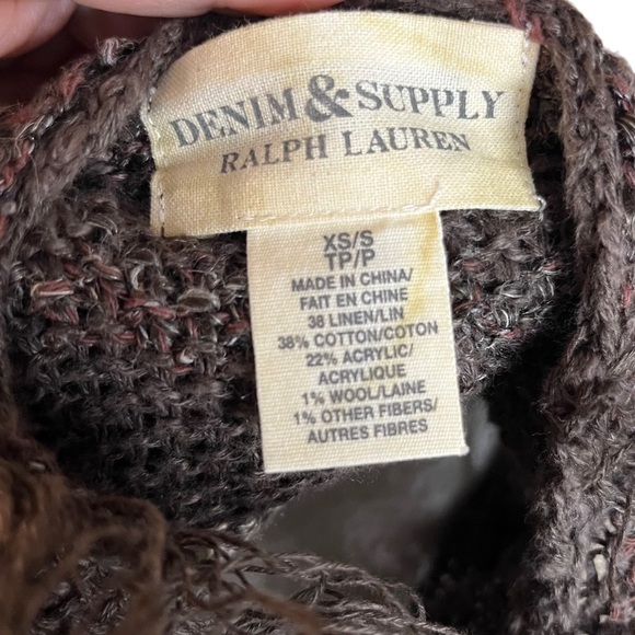 Denim & Supply by Ralph Lauren Tan & Brown Fringed Pullover Sweater Poncho Sz S - Picture 7 of 11